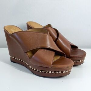 Coach Emily Brown Leather Slip On Sandal Wedges Size 8